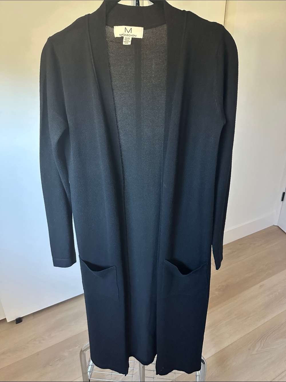 Magaschoni Black Long Open-Front Cardigan with Pockets
